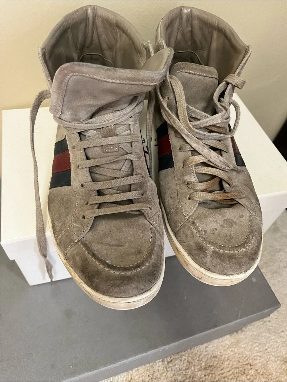 Authentic Gucci grey suede high top trainers